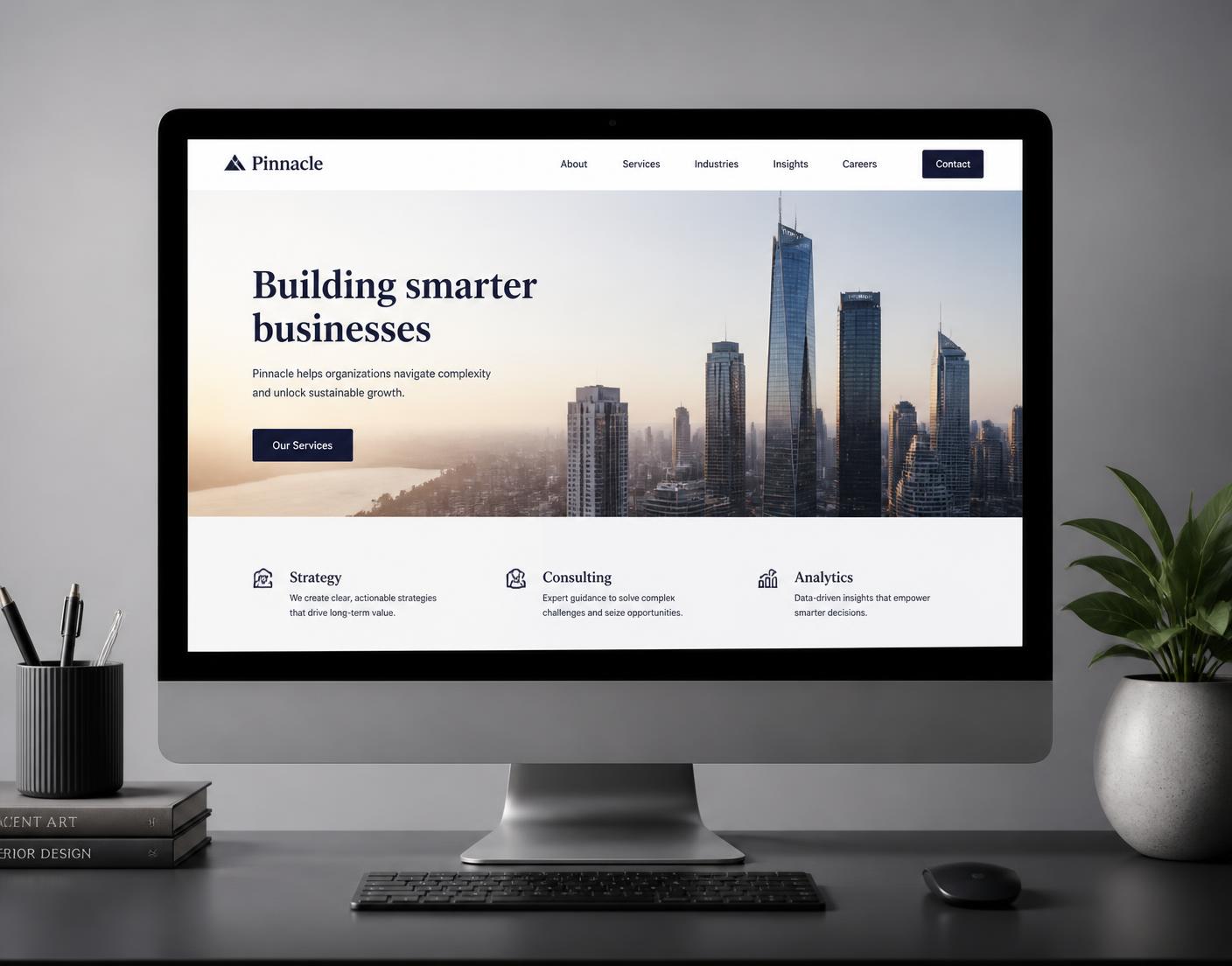 Desktop monitor displaying a high-converting business website