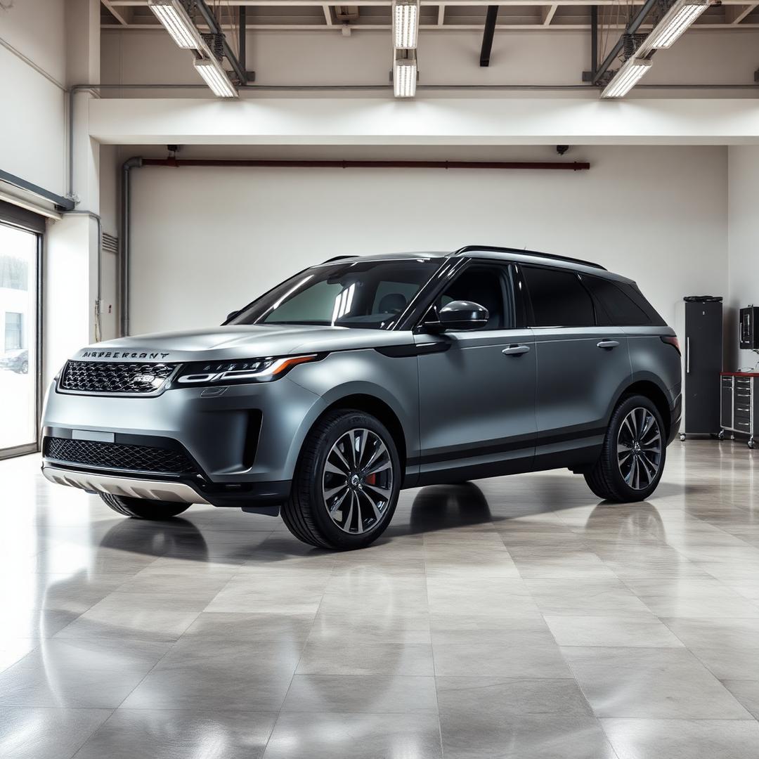 Matte grey luxury SUV in a premium detailing workshop