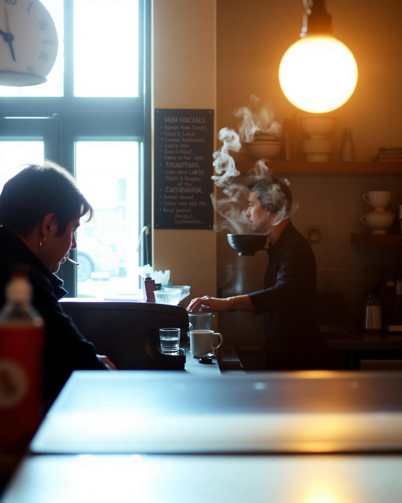A café owner serving a customer behind the counter